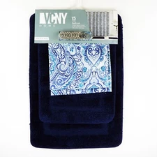 VCNY Home 15-Pc Fabric Shower Curtain, Hooks & Bath Mat Set - Ava 