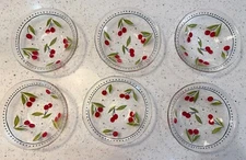 VTG  6 Sakura Texturized Glass Bowls - Bright Red Cherry's Design