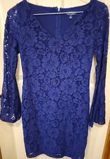 Womens Sz 2 Ralph Lauren Blue Lace Garden Floral Long Sleeve  Cocktail Dress