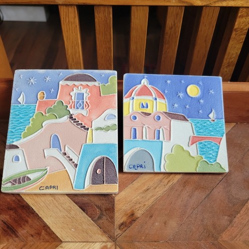 2 Vintage Creazioni Luciano Made In Italy Handbemalt Dekorative Kunst Wandfliesen - Bild 1 von 5