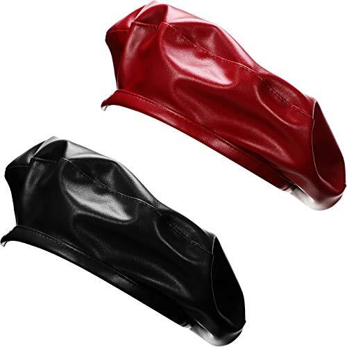 Geyoga 2 Pieces Girls Faux Leather Beret PU French Berets Hat Caps Causal - Picture 1 of 7