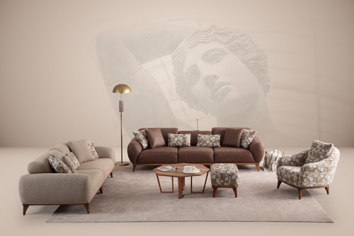 Sitzgruppe/Sofa Set - Wohnzimmergarnitur "Kerria" 3+2+1 - Braun/Beige - Bild 2 von 12