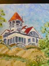 Small Impressionist Rural Eastlake House Acrylic Painting 8" by 10"