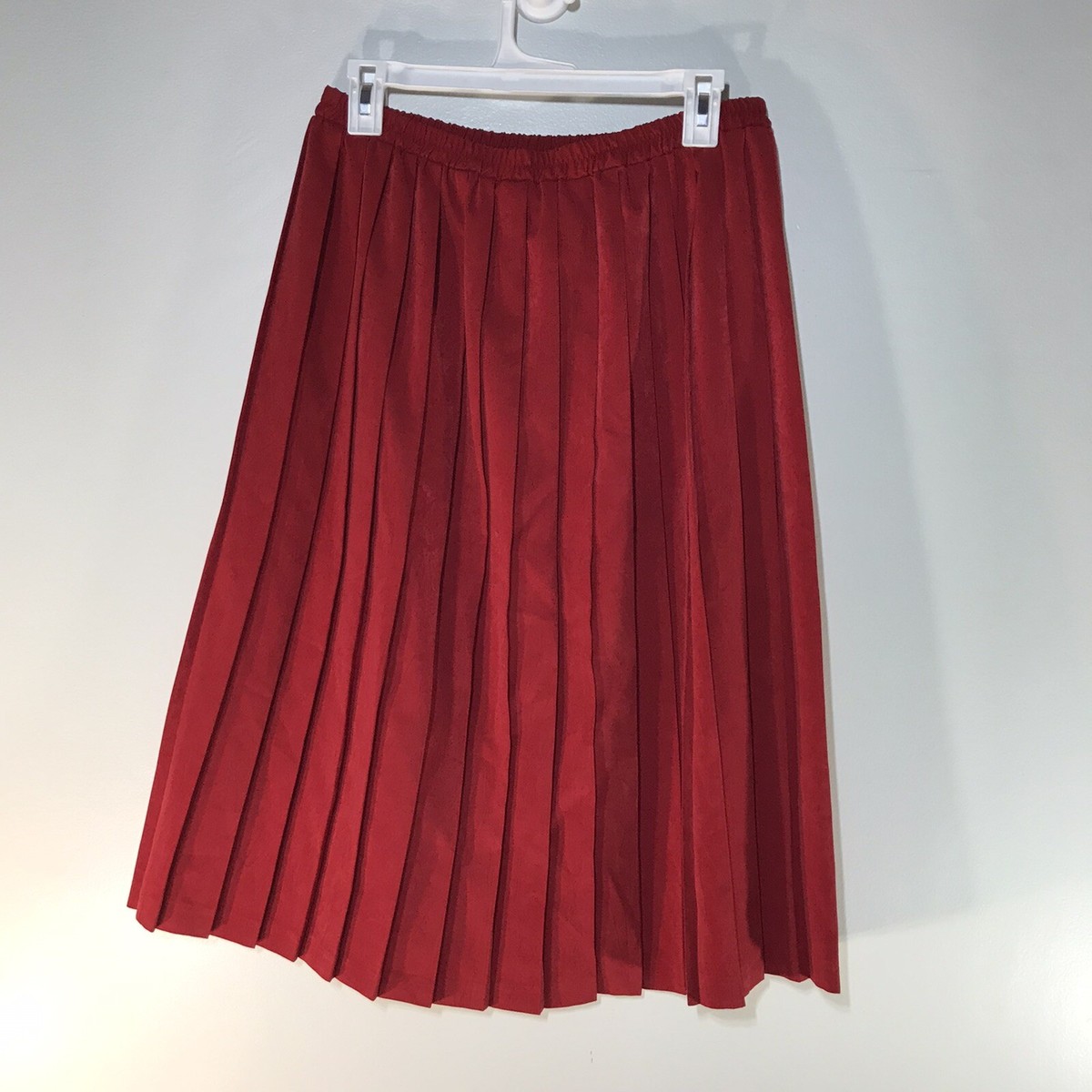 Red Pleated Skirt 90s Vintage Leslie Fay Red Pleated Pull On Midi