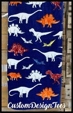 Navy Blue Dinosaur Beach Towel, Kids Pool Towel, Colorful Dinosaurs