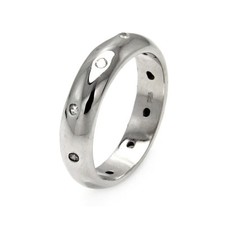5 mm width Sterling Silver Ladies Ring w/ 10 Clear CZ Stones, High Polish Finish