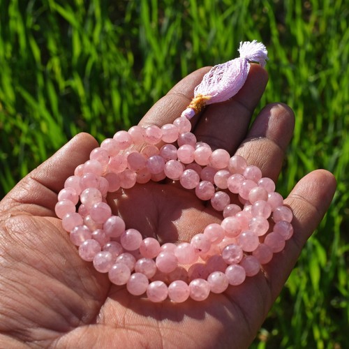 ROSENQUARZ 108 + 1 GEBETSPERLEN / JAPA MALA. MEDITATIONSMANTRA / 8 MM 16' Zoll - Bild 7 von 8