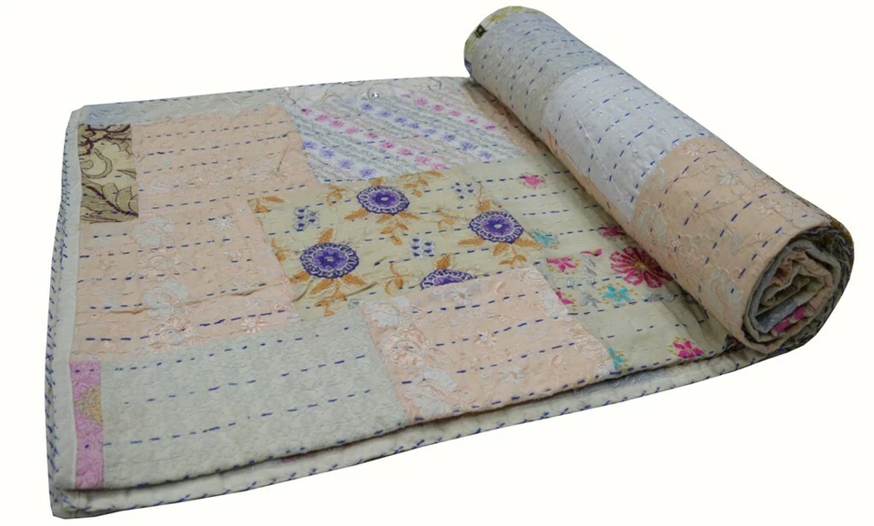 Colcha manta de algodón con estampado de retazos indios hecha a mano doble Kantha Foto 3 de 4