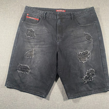 Vintage Ecko Unltd Baggy Jean Shorts Men 40 Black Denim Distressed Hip-Hop Skate