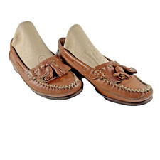 Vintage Cole Haan Womens Flats Brown Leather Loafers Tassel Front Shoes Sz 5