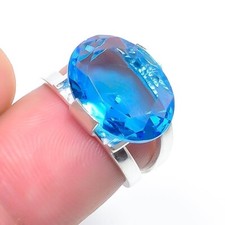Swiss Blue Topaz Gemstone Handmade 925 Sterling Silver Jewelry Ring Size 6 US