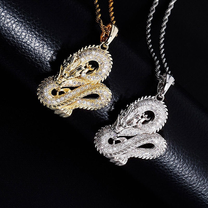 Men's Rhinestone Chinese Dragon Pendant Necklace Jewelry High Quality Gift