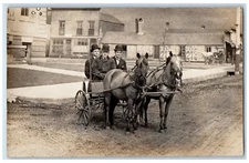 c1910's Three Men Hats Courthouse Horse Wagon Cart Dirt Road RPPC Photo Postcard