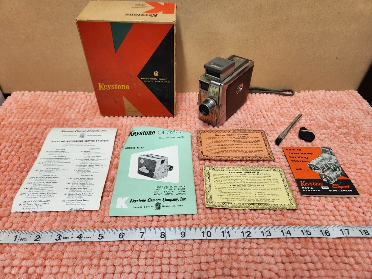 VTG Keystone OLYMPIC K-33 8mm Movie Camera w/ Box & Paperwork *Not