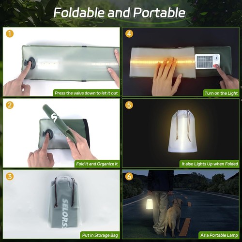 SELORSS Solar Inflatable Camping LED Light Foldable Waterproof Portable Outside - Picture 30 of 48