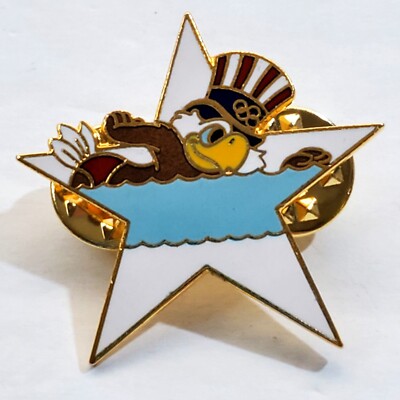 Vintage 1984 Sam the Eagle Swimming Los Angeles Olympic Star Tack Lapel Cap Pin