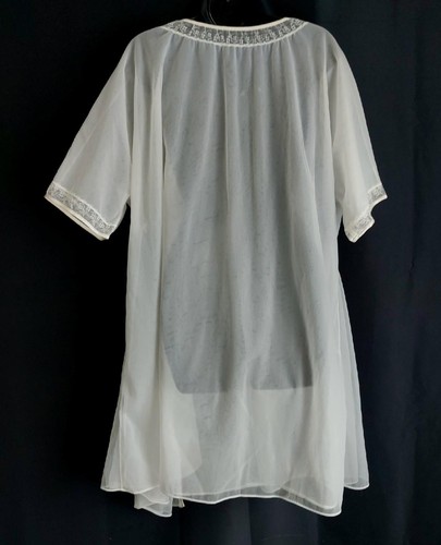 VANITY FAIR Vintage 1950s Sheer Lacy DOUBLE NYLON CHIFFON Mini LINGERIE ROBE - M - Picture 6 of 7