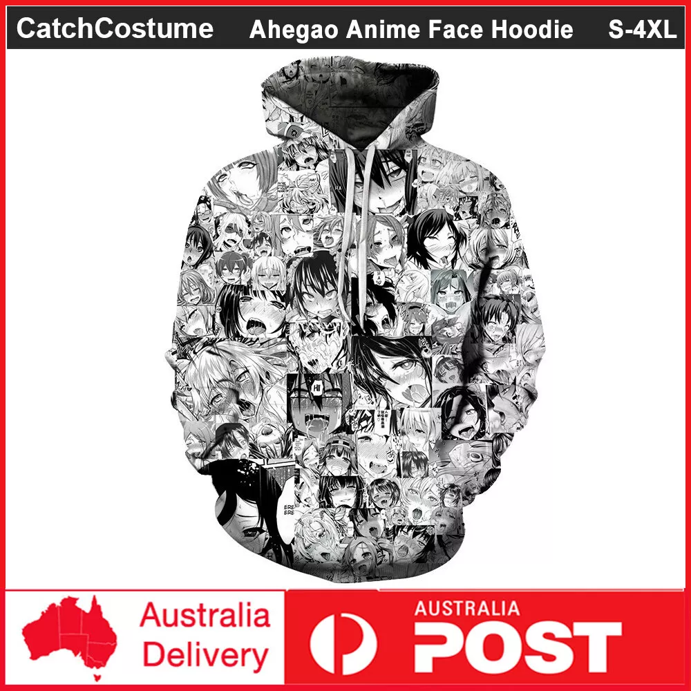 Ahegao Anime Face Hoodie Mens Womens 3D Printed Funny Sweatshirt Jumper