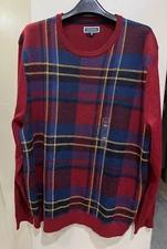 Charter Club Room Merino Wool Sweater Mens 2XL Red Plaid Machine Washable New