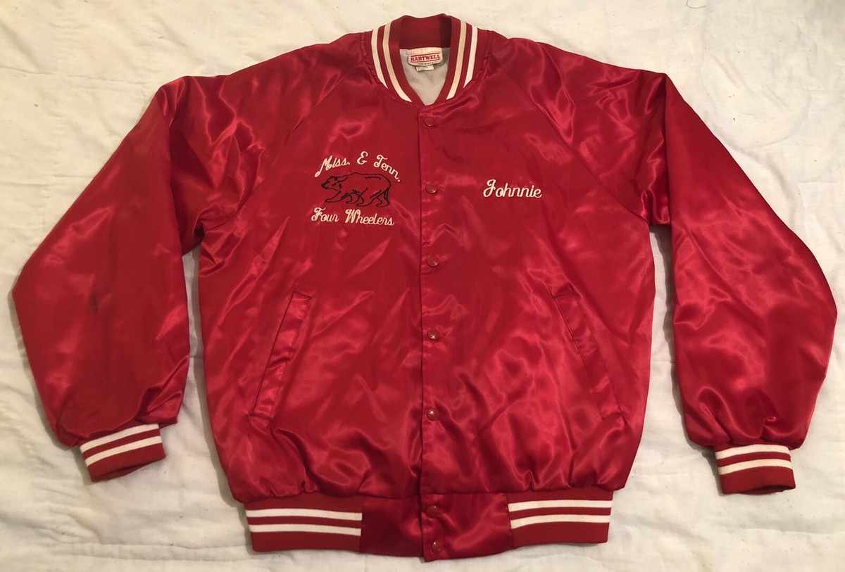 Vintage Nylon Bomber Jacket Miss & Tenn Four Wheelers Bear Logo Sz