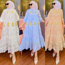 Fashion Ethnic Women Embroidery Long Dress Dubai Turkey Summer Abaya Kaftan Gown