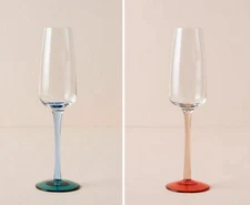 Anthropologie Champagne Flutes Wine Glass Goblets Colorblock Beata His Hers SET