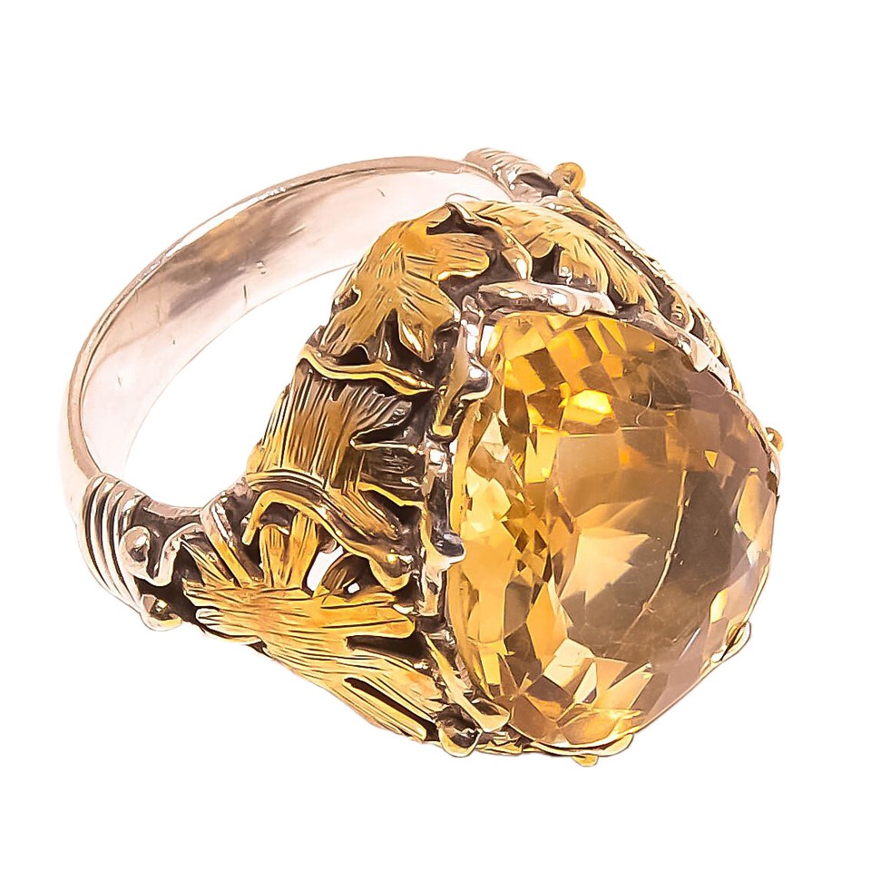 Aaa Quality Citrine Gold Plated Solid 925 Sterling Silver Ring s.7 SR