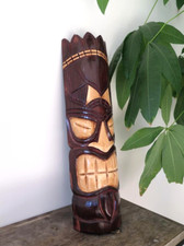 Hawaii Hand Made Carved Wooden 19" Tiki Painted Mask Wall Decor Hanging Man Cave