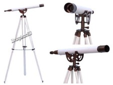 32'' Nautical Brass Leather Telescope Ship' Navy Floor Standing Telescope Decor