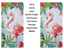 KAY DEE DESIGNS Flamingo Tropics R8283 Two Dual Purpose Terry Towels~16x26Cotton
