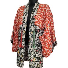 Vintage Handmade Japanese Kimono, Origami Floral Print, Cropped Reversible
