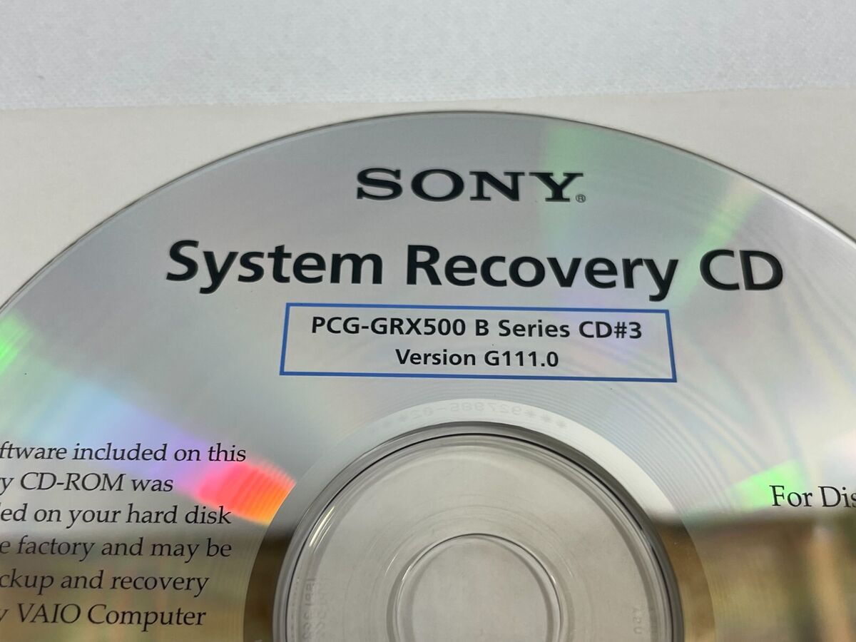 Sony Vaio System & Driver Recovery CD PCG-GRX500 B Series 4 Sony Vaio System & Driver Recovery CD PCG-GRX500 B Series 4