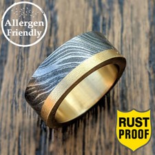 Customize Brass Sleeved Damascus Steel Handmade Men Engagement Ring Wedding Band