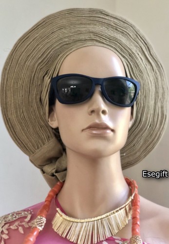 Aso Oke Auto gele with shoulder shawl, Auto Gele With Cover, Brown Auto Gele - Picture 6 of 11