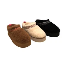 UGG Women's Tazz Braid Women's Fuzzy Platform Slippers 1143976 Natural  / Black