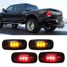 4pc Smoked Lens LED Fender Bed Side Marker Lights (Amber + Red) For Dodge RAM HD