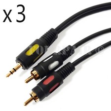 3 Pack Lot - 1.5ft 1/8" 3.5mm AUX Stereo to 2 RCA Male Audio Y Cable Headphone