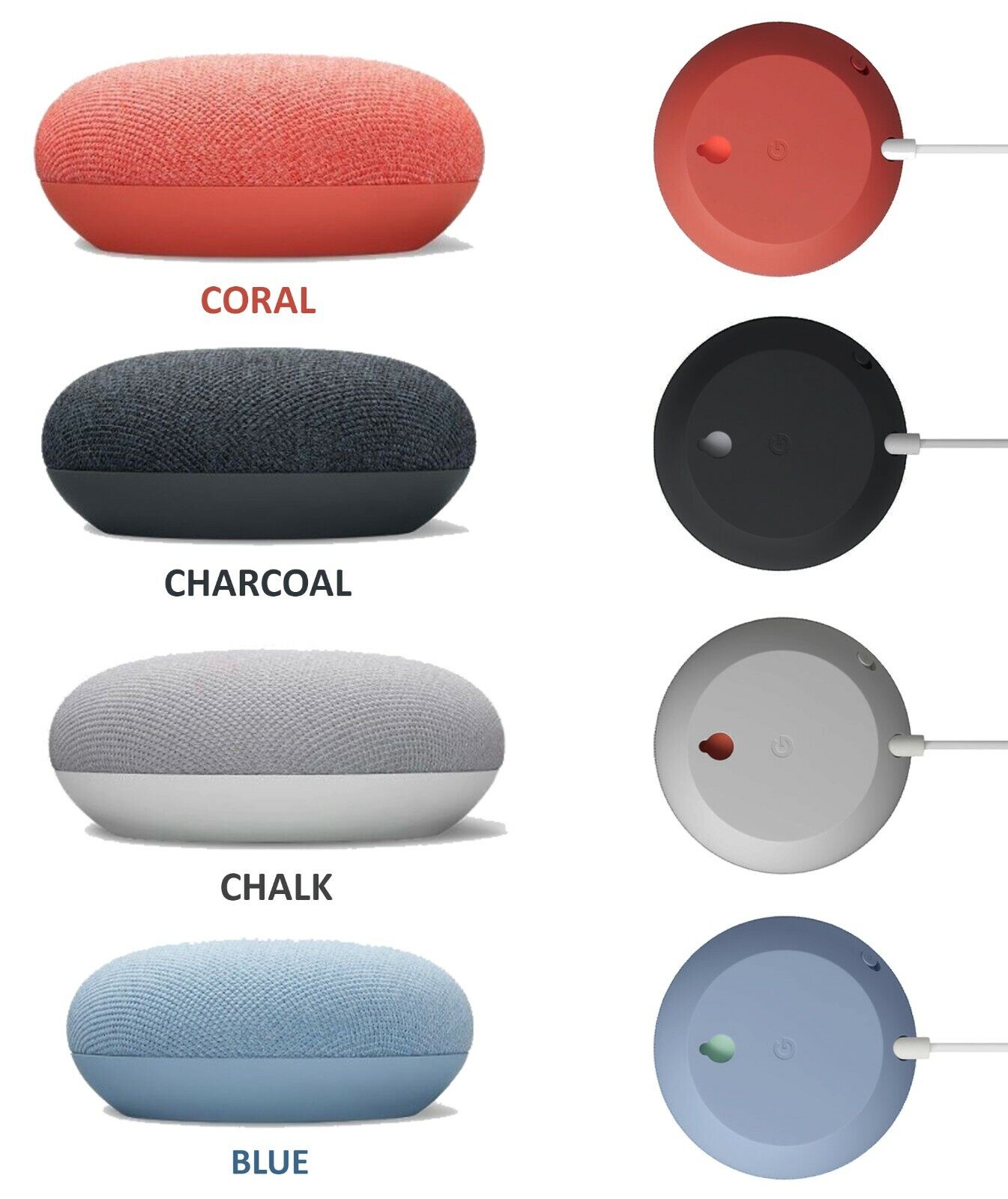 New Google Nest Mini Smart Speakers 2nd Generation Charcoal/Chalk/Coral |