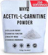 WHYZ Acetyl L Carnitine Powder 125g, Fat Metabolism & Memory Supplement 250 Uses