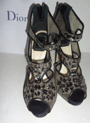 diorl ヒール DIOR Floral Day Blue Appliqué Leather Flower Perforated Heels