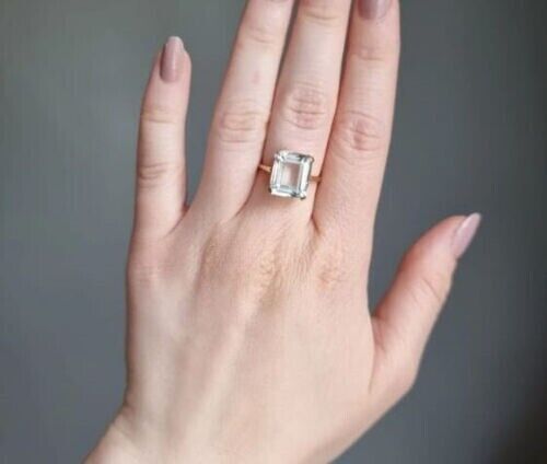 Certified Natural Aquamarine 14 k Solid Yellow Gold Wedding Ring For Women Gift - Picture 4 of 4