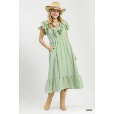 Umgee Textured Ruffle Midi Dress - Large