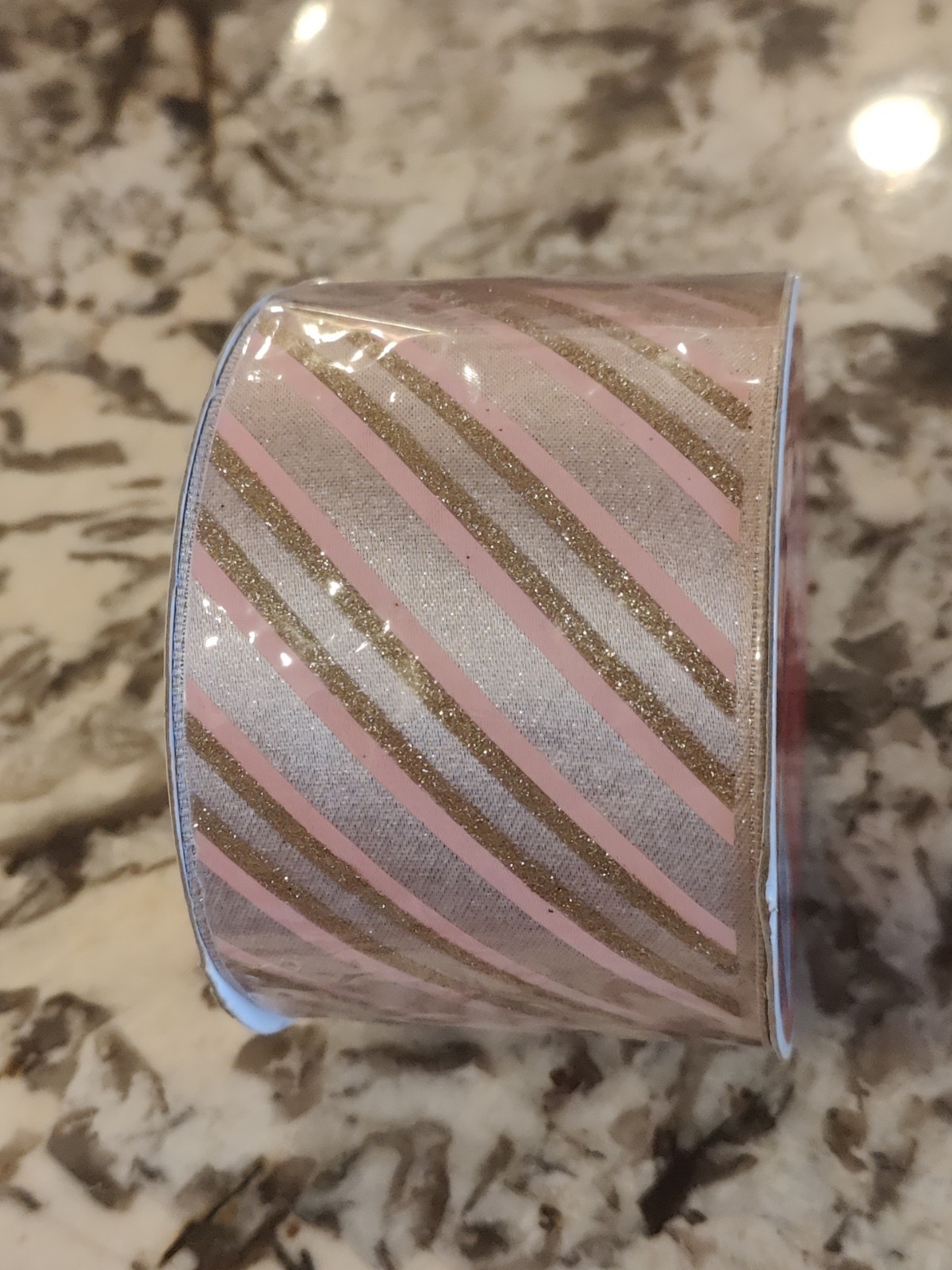 Celebrate It Pink Lavender Gold Glitter Stripe Ribbon Holiday Sugar Plum 2.5"x20