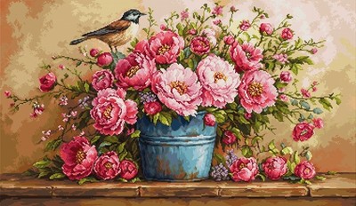 Counted Cross Stitch ''Lush Bouquet of Flowers'' Embroidery Kit Luca-S Unprinted
