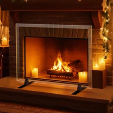 Premium Tempered Glass Fireplace Screen,24" W X 36" H Clear Glass,Fireplace Glas