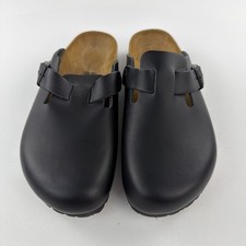 Birkenstock Boston Black Leather Comfort Clogs Women  s US 9 EU 40 Buckle Slip On