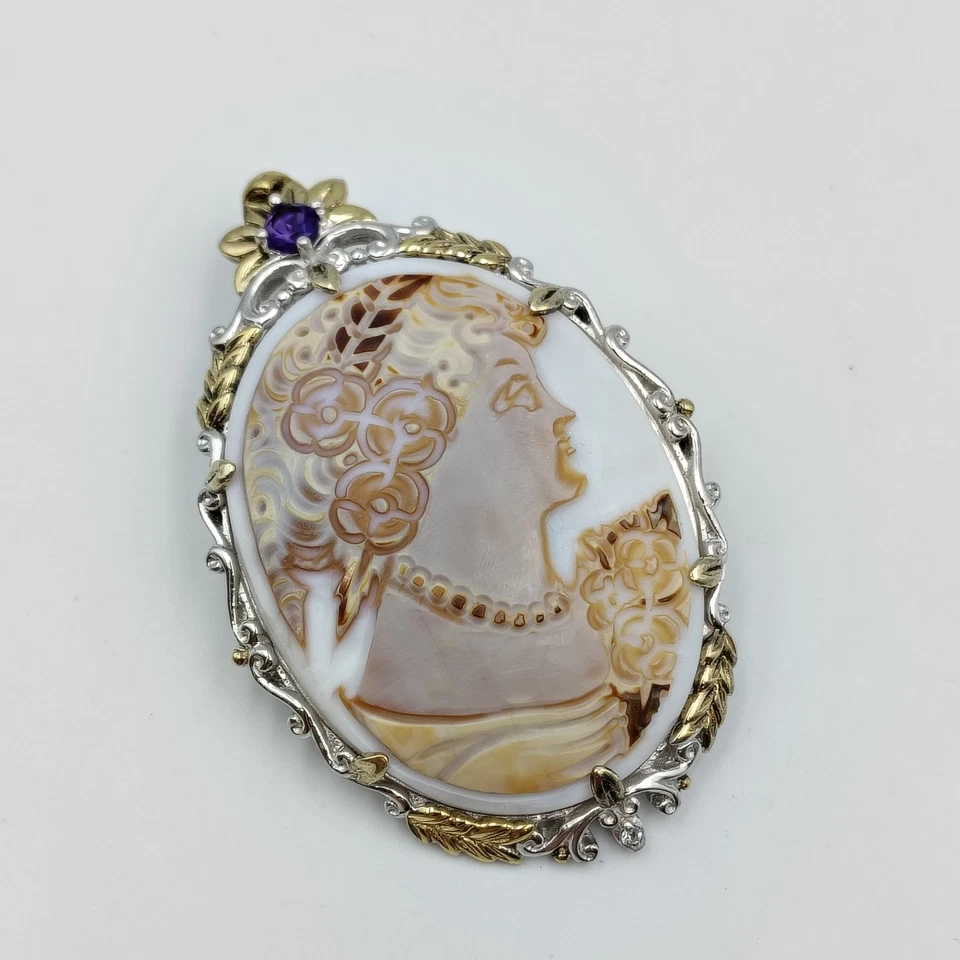 Broche colgante camafeo Michael Valitutti gemas en boga plata esterlina 925 concha Foto 4 de 4