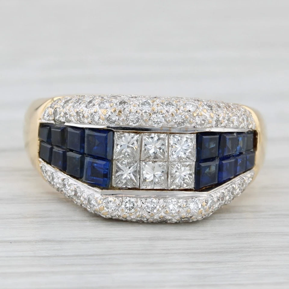 Anillo de diamantes de zafiro azul de 1,94 quilates de oro de 18 quilates talla 6,75 cóctel Foto 2 de 4