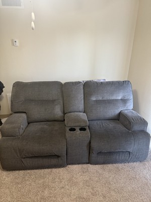 Grey Two Seater Couch Sofa. Cupholders and Middle Space Storage.