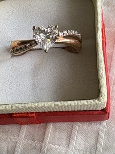 Vintage Sterling Silver & Rose Gold Plate Cz Heart Ring Size 8 Designer AV